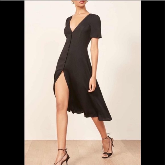 NEW REFORMATION Locklin Black dress size 2 Classic Dress - Picture 3 of 10